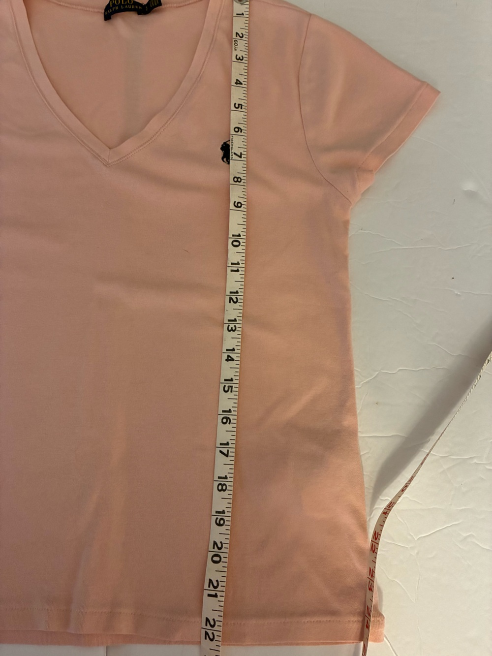 Ralph Lauren Women's V-Neck Tee in Soft Peach Embroidered Logo Casual Preppy - Picture 12 of 12